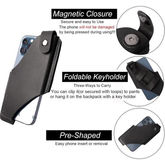 Leather Cell Phone holster with Belt Clip,Leather Phone pouch for iPhone Samsung - Picture 3 of 7